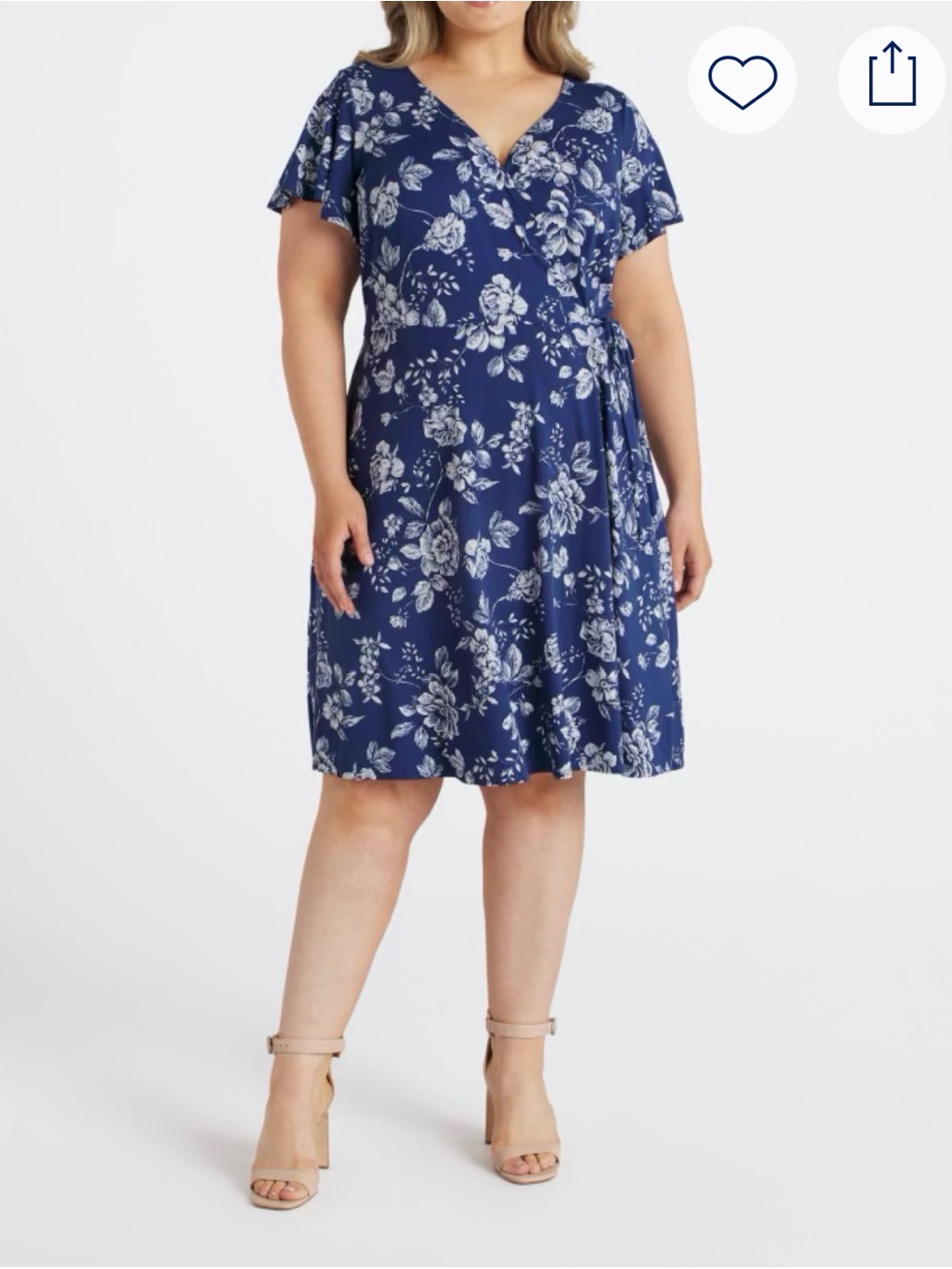 Plus Size Faux Wrap Dress In Navy